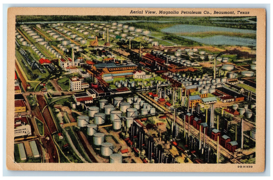 c1940's Aerial View Magnolia Petroleum Co. Factory Beaumont Texas TX Postcard