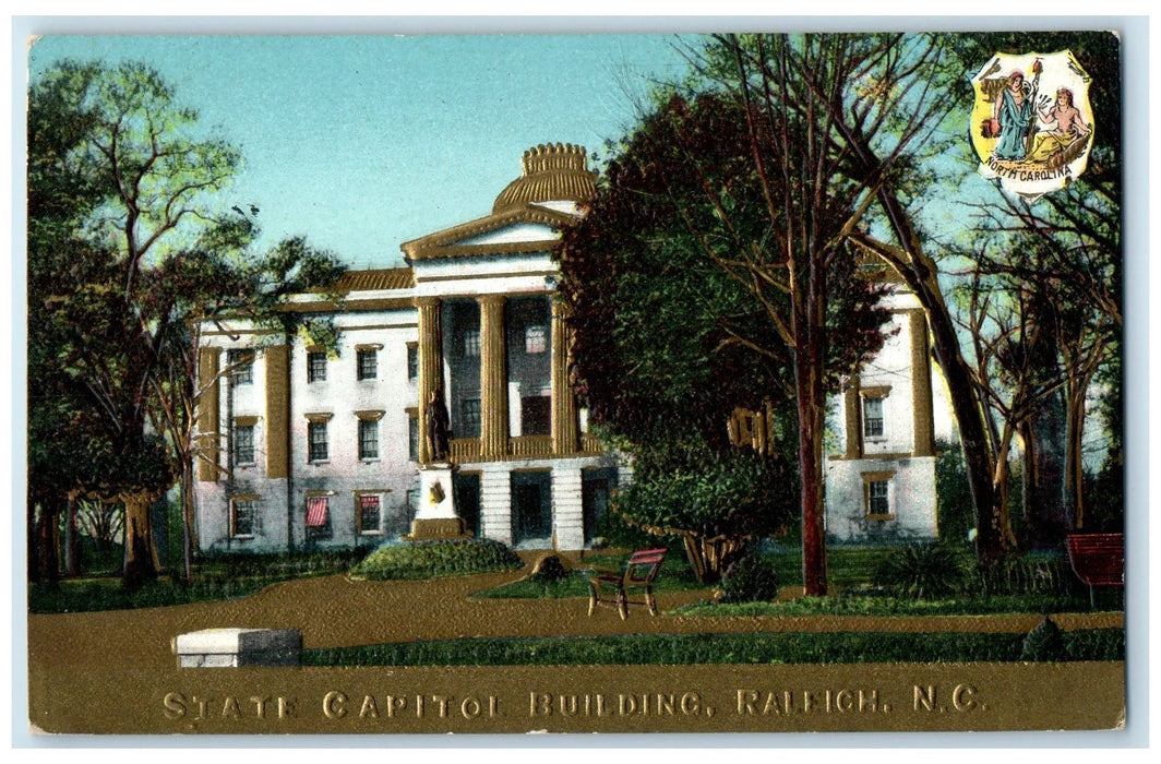 c1910 State Capitol Building Chairs Garden Raleigh North Carolina NC Postcard