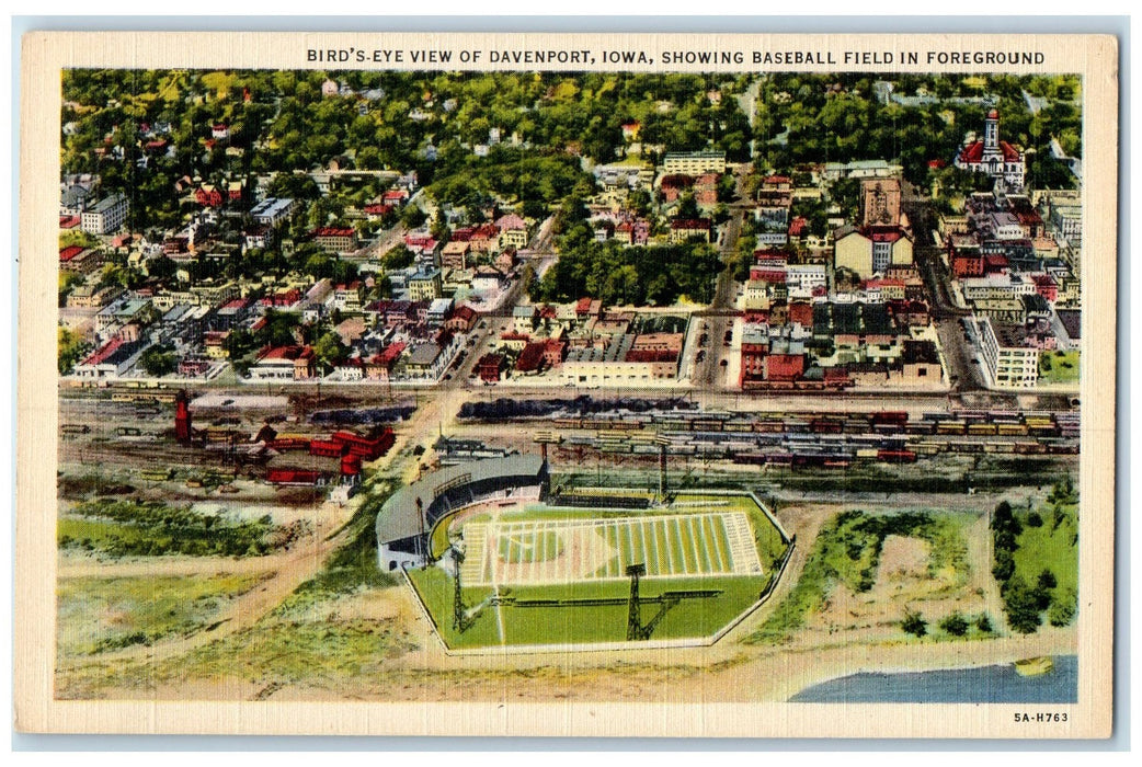 c1940's Birds Eye View Baseball Field In Foreground Davenport Iowa IA Postcard