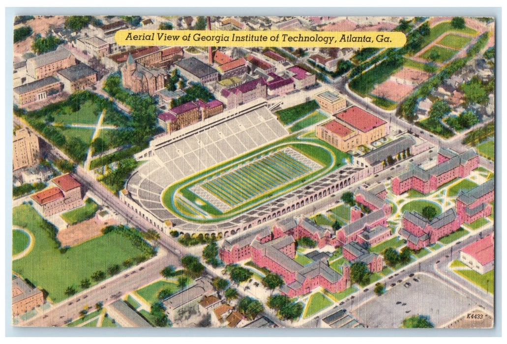 1952 Aerial View Of Georgia Institute Of Technology Stadium Atlanta GA Postcard