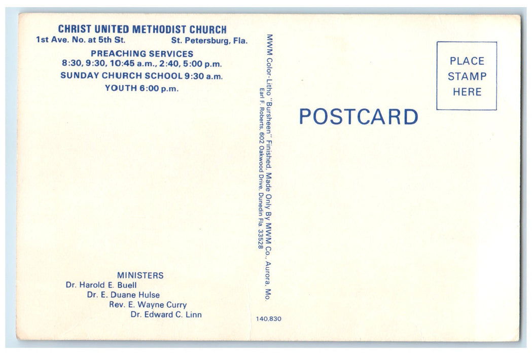 c1950's Christ United Methodist Church Cars St. Petersburg Florida FL Postcard