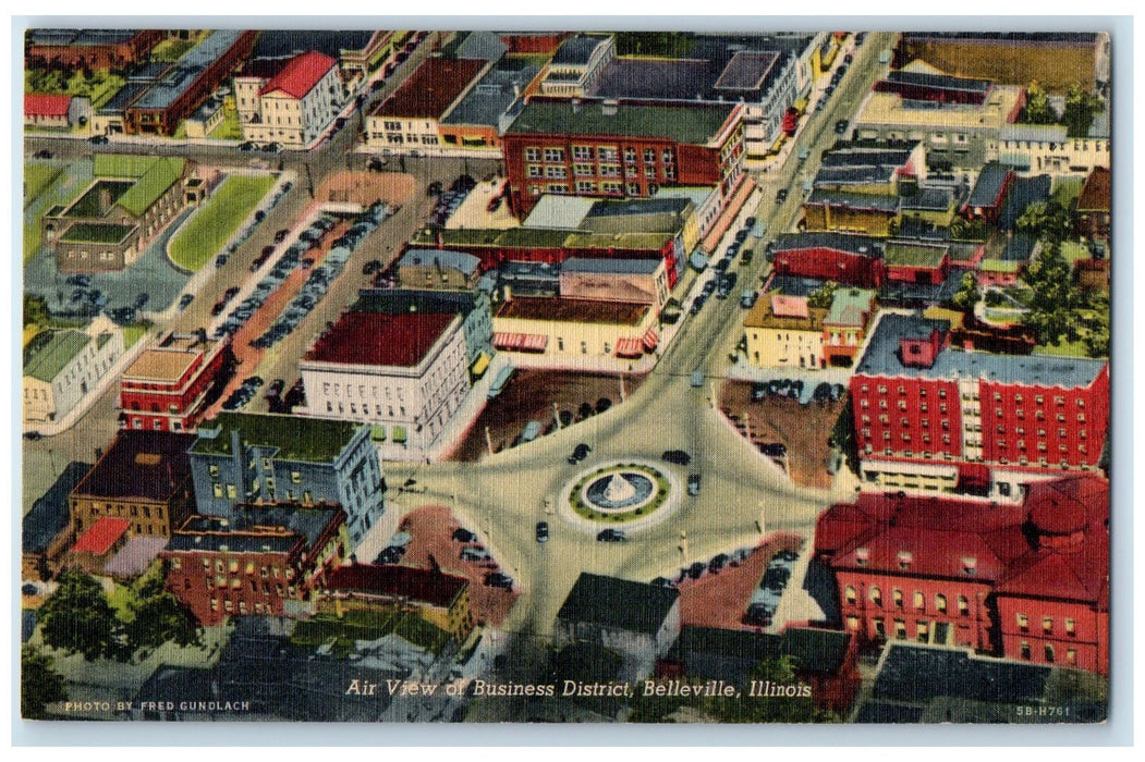 c1940's Aerial View Business District Roundabout Belleville Illinois IL Postcard