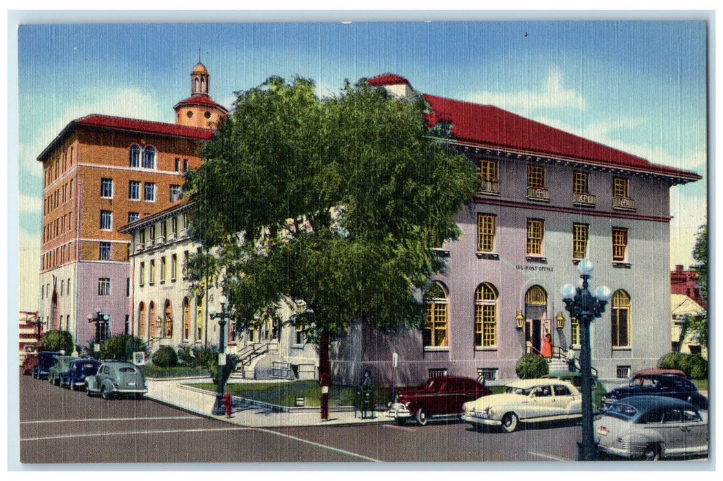 c1940's Post Office & Federal Building cars Albuquerque New Mexico NM Postcard