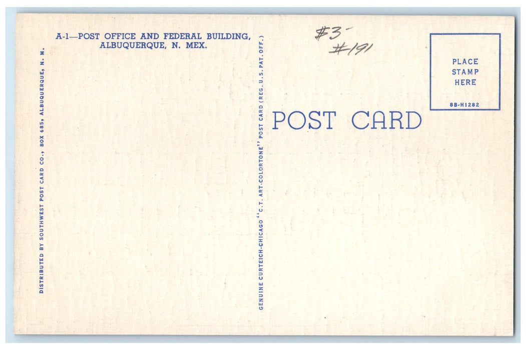 c1940's Post Office & Federal Building cars Albuquerque New Mexico NM Postcard