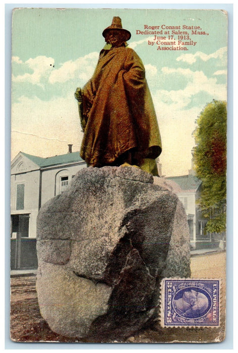 c1910 Roger Conant Statue Dedicated Rock View Salem Massachusetts MA Postcard