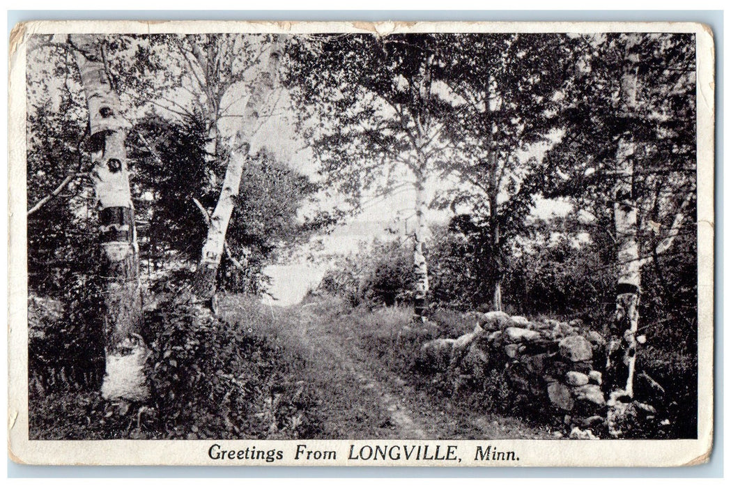 1924 Greetings From Longville Dirt Road Side Stones Forest Minnesota MN Postcard