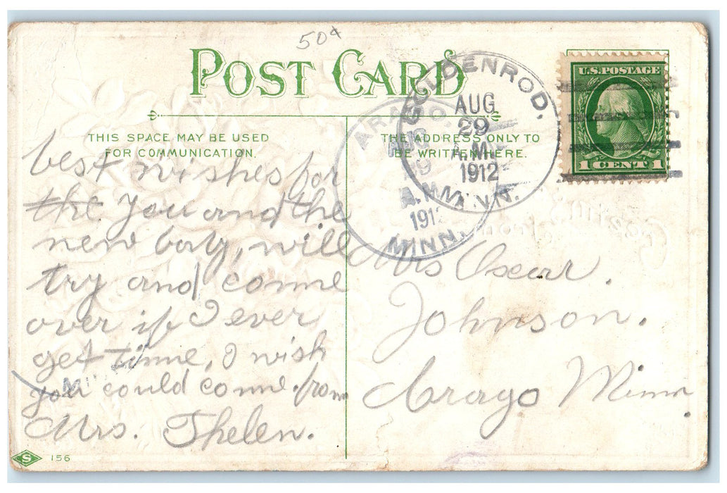 1912 Greetings From Goldenrod Minnesota MN Embossed Fence And Flowers Postcard