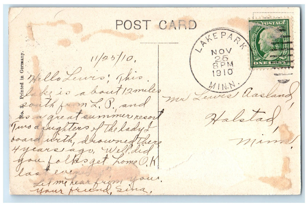 1910 Lake Cormorant Groves Mountain Lake Park Minnesota MN Posted Postcard