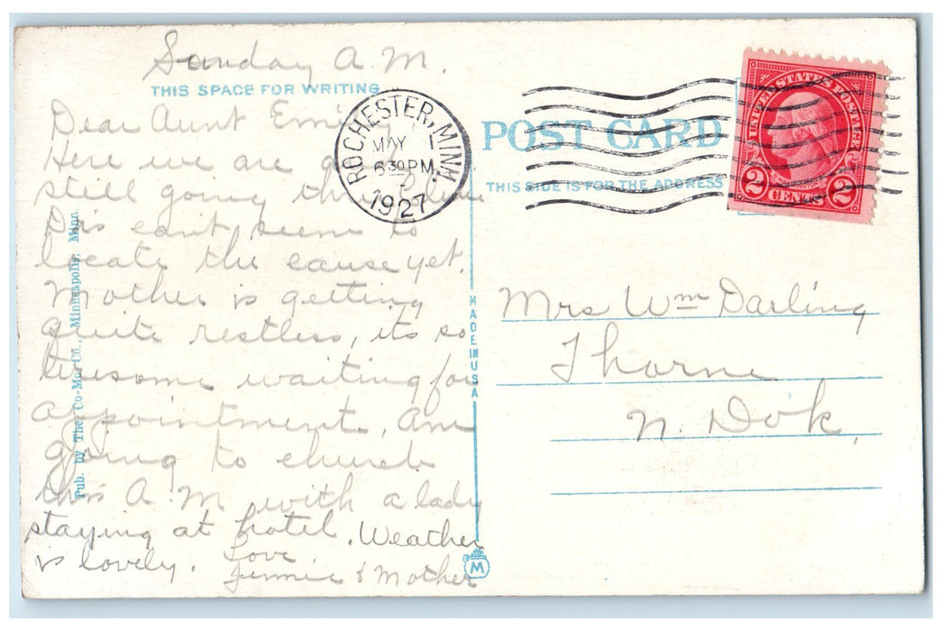 1927 The Clinic Exterior Roadside Rochester Minnesota MN Posted Trees Postcard