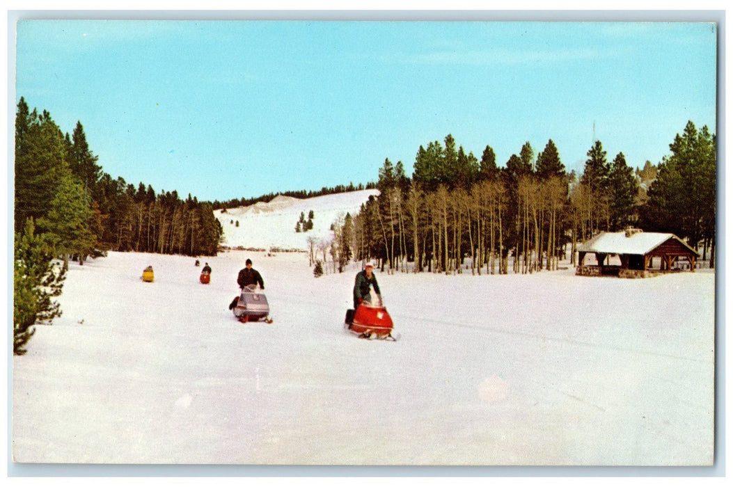 c1950 Snow Mobiling On Bear Trap Meadow Atop Casper Mountain Wyoming WY Postcard