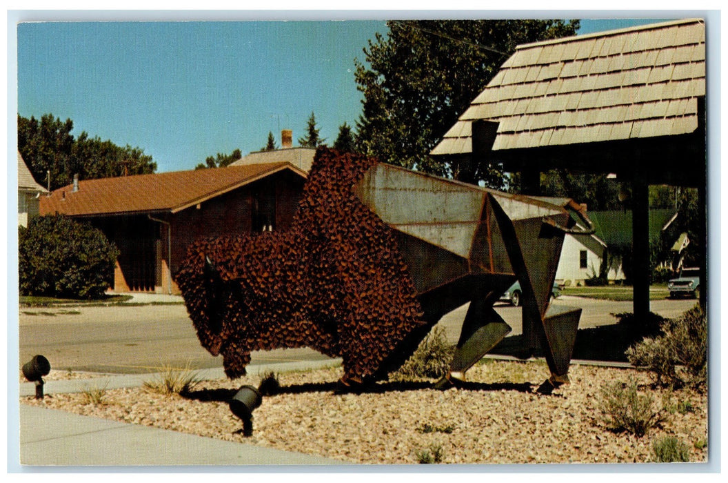 c1950 Buffalo Statue Modern Art Steel Sculpture View Buffalo Wyoming WY Postcard