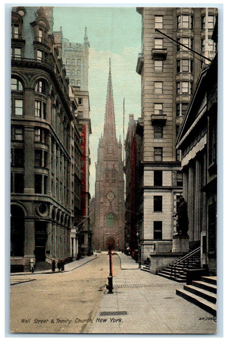 c1910's Wall Street And Trinity Church Scene New York City NY Unposted Postcard