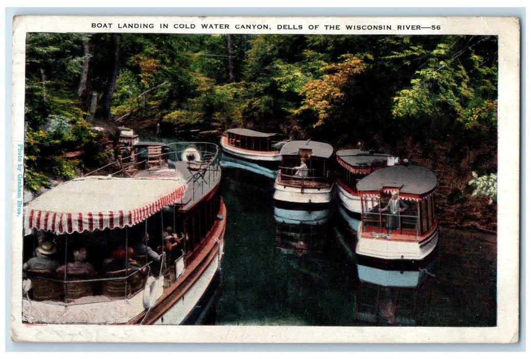 1930 Boat Landing In Cold Water Canyon View Dells Of Wisconsin River WI Postcard