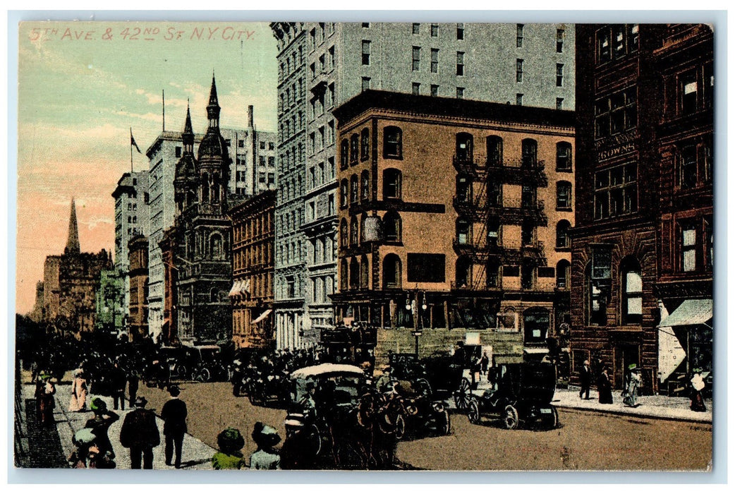 c1910's 5th Avenue And 42nd Buildings & Shops New York City NY Unposted Postcard