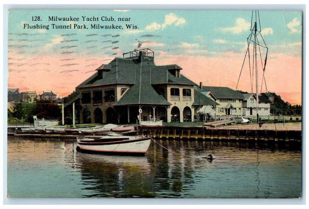 1912 Milwaukee Yacht Club Flushing Tunnel Park Milwaukee Wisconsin WI Postcard