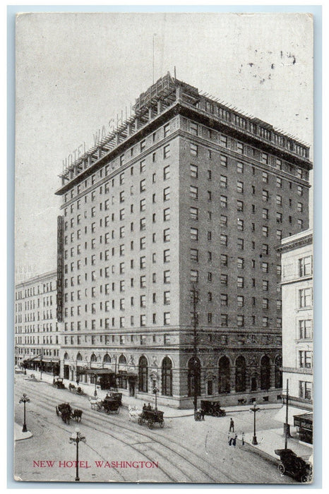 1907 New Hotel Exterior Roadside Seattle Washington WA Posted Carriages Postcard