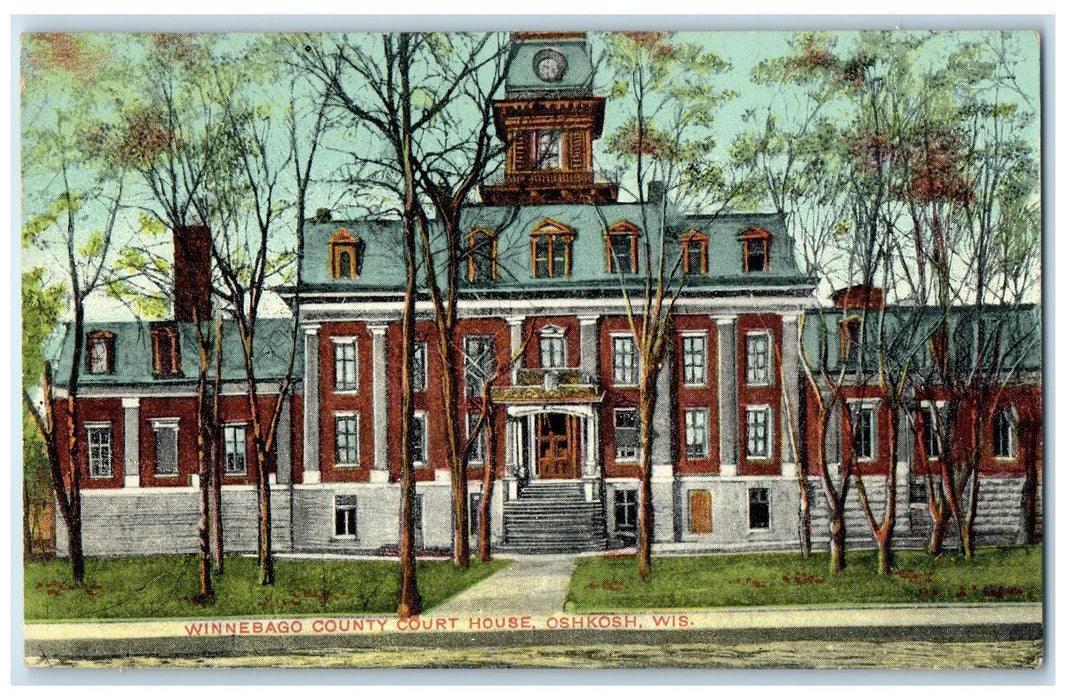 c1910 Winnebago County Court House Building Stairs Oshkosh Wisconsin WI Postcard