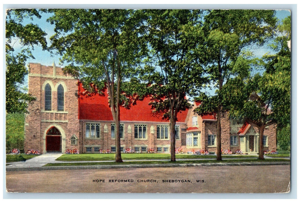 c1950's Hope Reformed Church Building Entrance Sheboygan Wisconsin WI Postcard