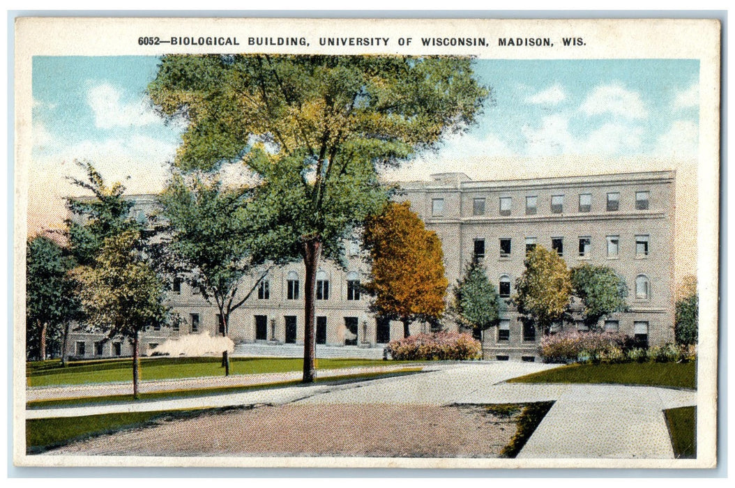 1922 Biological Building University Of Wisconsin Trees View Madison WI Postcard