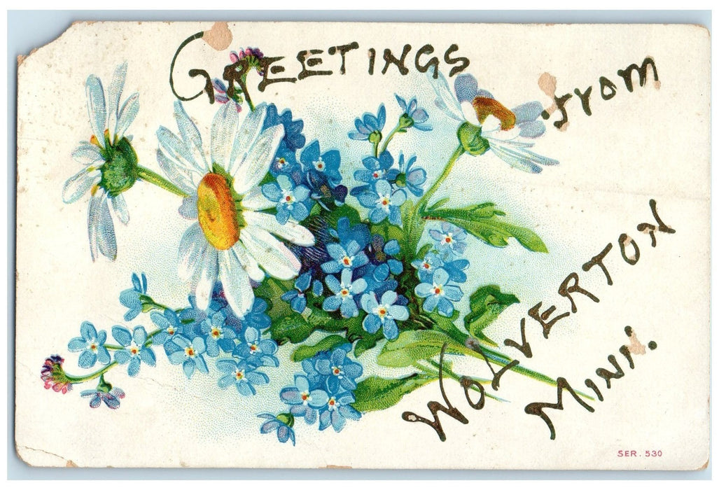 1908 Greetings From Wolverton Flowers With Leaves Minnesota MN Posted Postcard