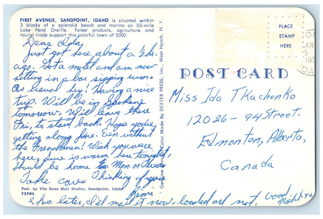 1955 First Avenue Shops And Cafe Scene Sandpoint Idaho ID Posted Cars Postcard