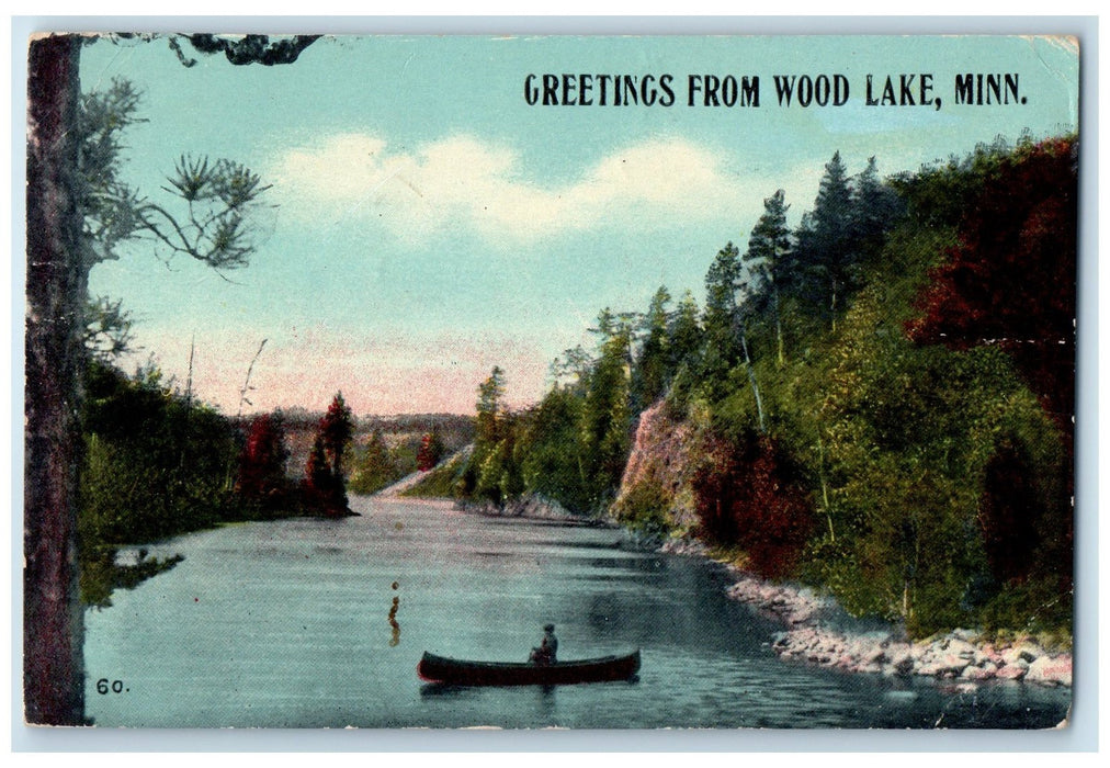 1915 Greetings From Wood Lake Boating Grove Minnesota MN Antique Posted Postcard