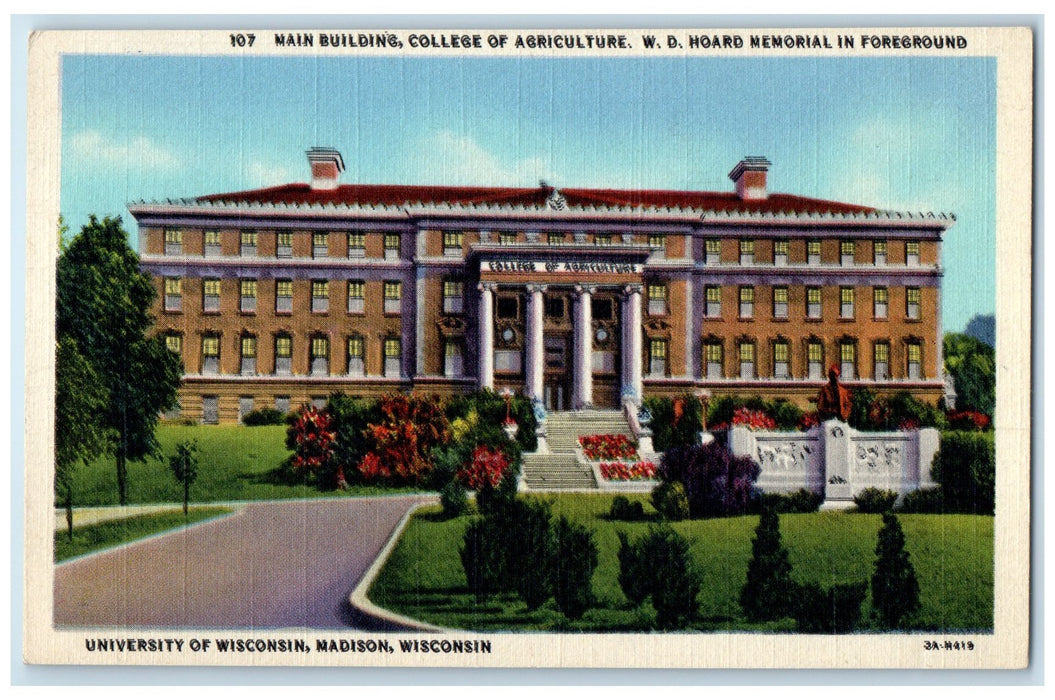 1925 University Of Wisconsin Main Building Scene Madison Wisconsin WI Postcard