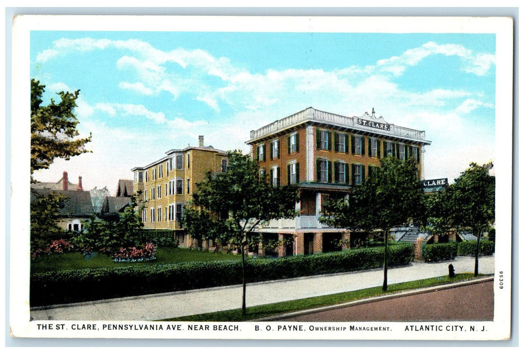 c1940's St. Clare Pennsylvania Avenue Near Beach Atlantic City NJ Trees Postcard