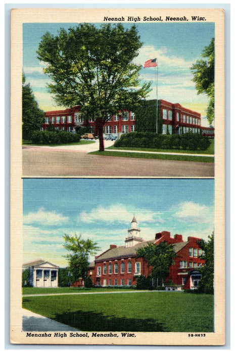 c1940's Neenah & Menasha High School Campus Building View Wisconsin WI Postcard