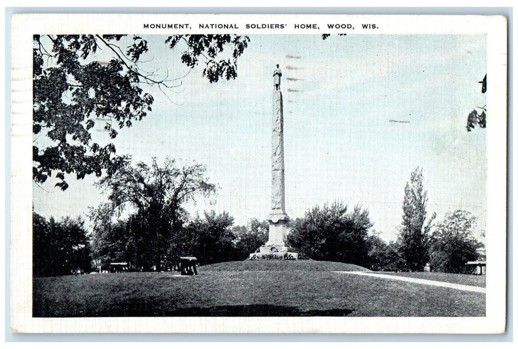 1941 Monument National Soldiers Home Tower Statue Wood Wisconsin WI Postcard
