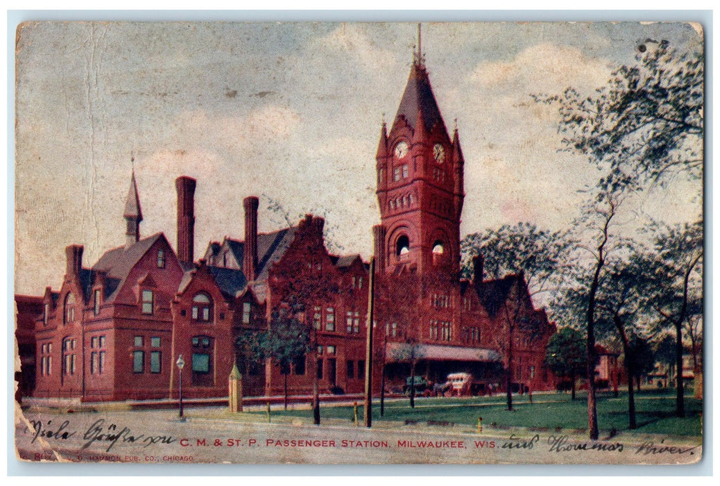 1901 CM &  ST P Passenger Station Clock Tower Milwaukee Wisconsin WI Postcard