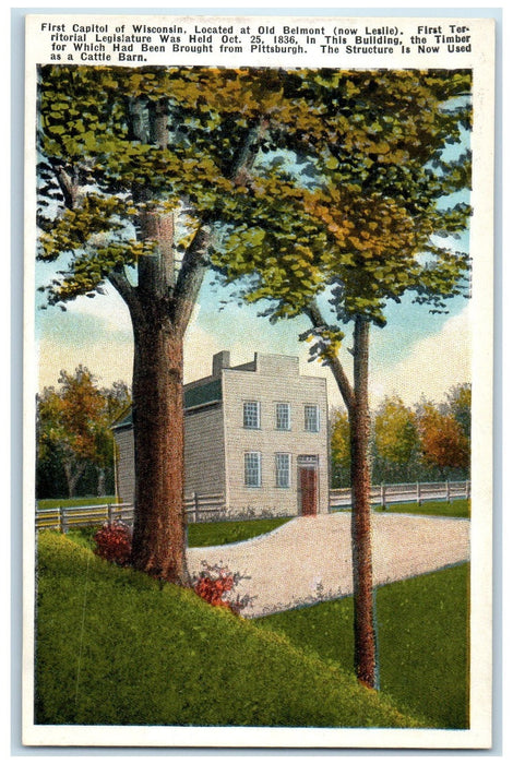 c1920's First Capitol Of Wisconsin Old Belmont View Leslie Wisconsin WI Postcard
