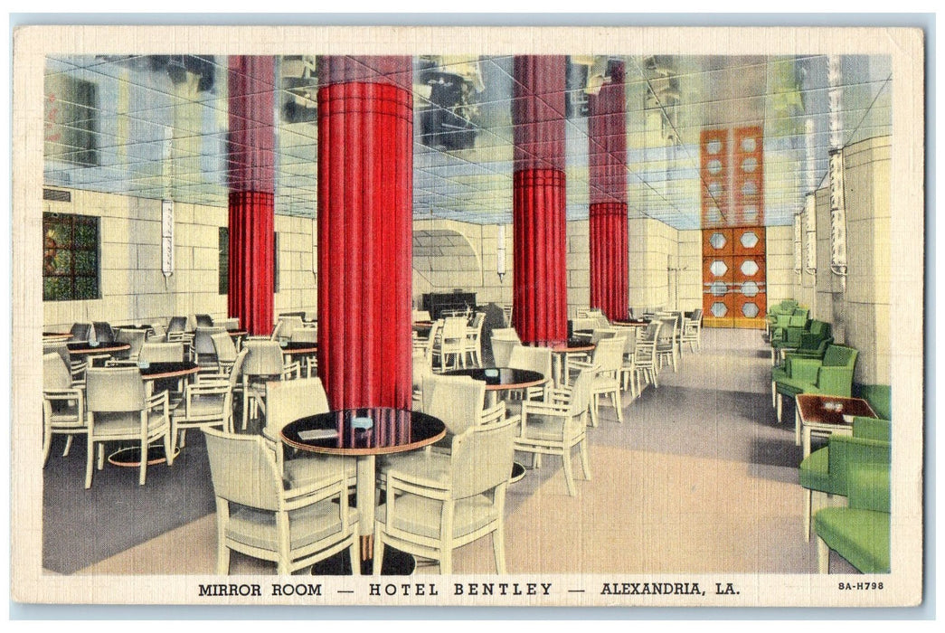 1938 Mirror Room Interior Hotel Bentley Alexandria Louisiana LA Posted Postcard