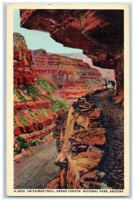 1944 On Kaibab Trail Grand Canyon Arizona AZ Fred Harvey Restaurants Ad Postcard