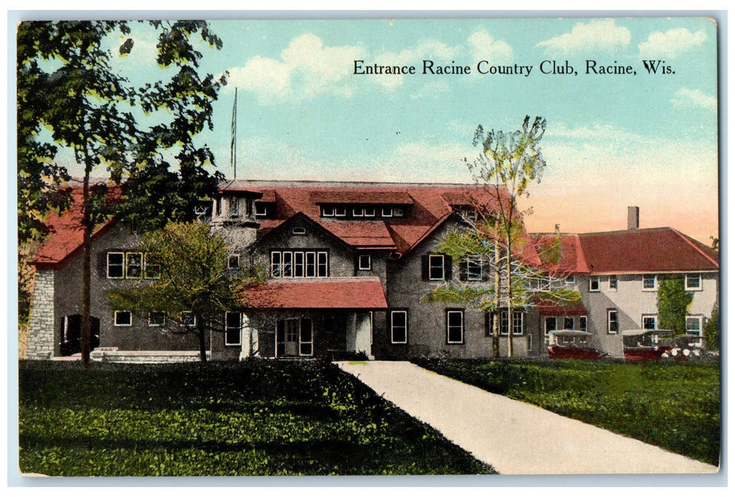 c1910 Entrance Racine Country Club Building Pathway Racine Wisconsin WI Postcard