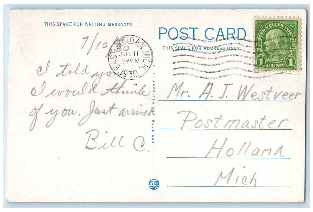 1930 Trout Fishing On Jordan River Scene East Jordan Michigan MI Posted Postcard