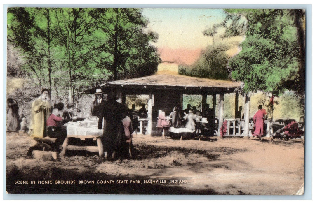 1938 Scene In Picnic Grounds Brown State Park Nashville Indiana IN Postcard