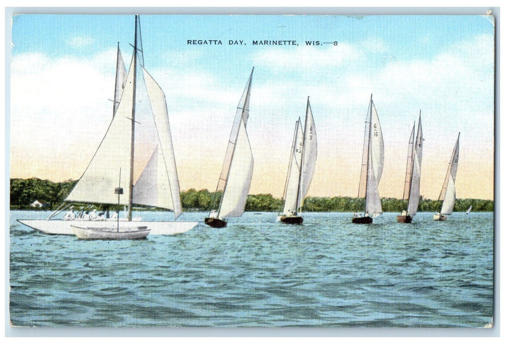 1978 Regatta Day Group Of Sailboats View Marinette Wisconsin WI Posted Postcard