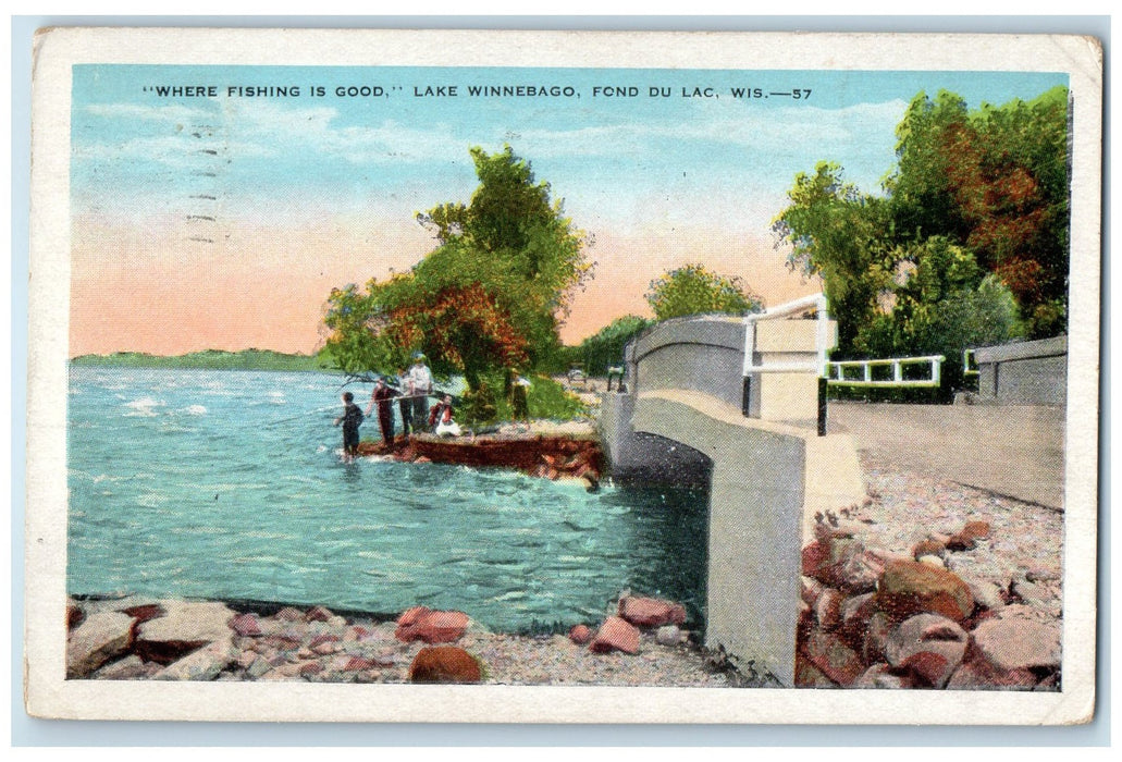 1929 Where Fishing Is Good Lake Winnebago View Fond Du Lac Wisconsin WI Postcard