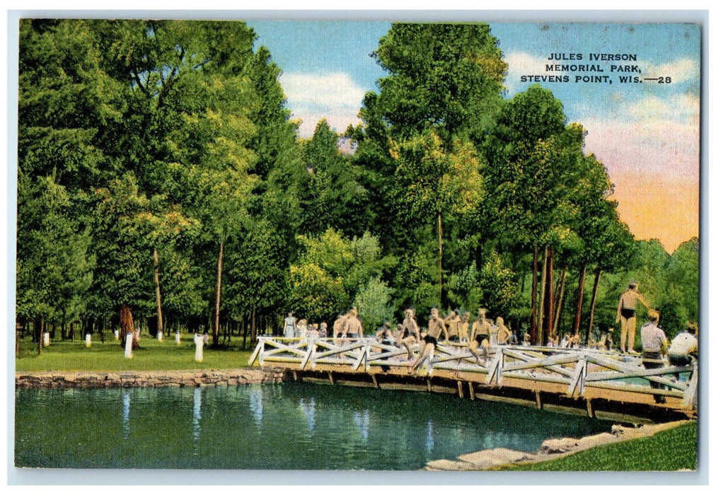 c1950's Jules Iversion Memorial Park Bathing Stevens Point Wisconsin WI Postcard