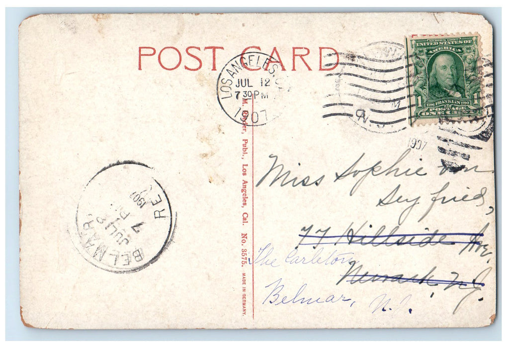 1907 Pepper Walk Hotel Glenwood Exterior Riverside California CA Posted Postcard