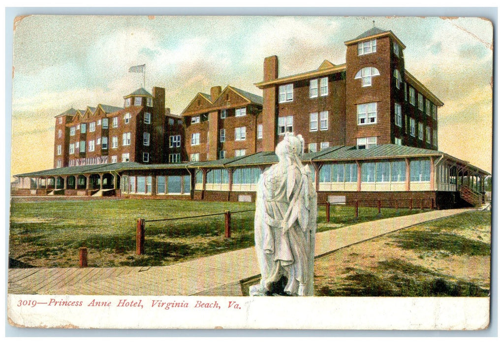c1905 Princess Anne Hotel Restaurant Statue Virginia Beach Virginia VA Postcard