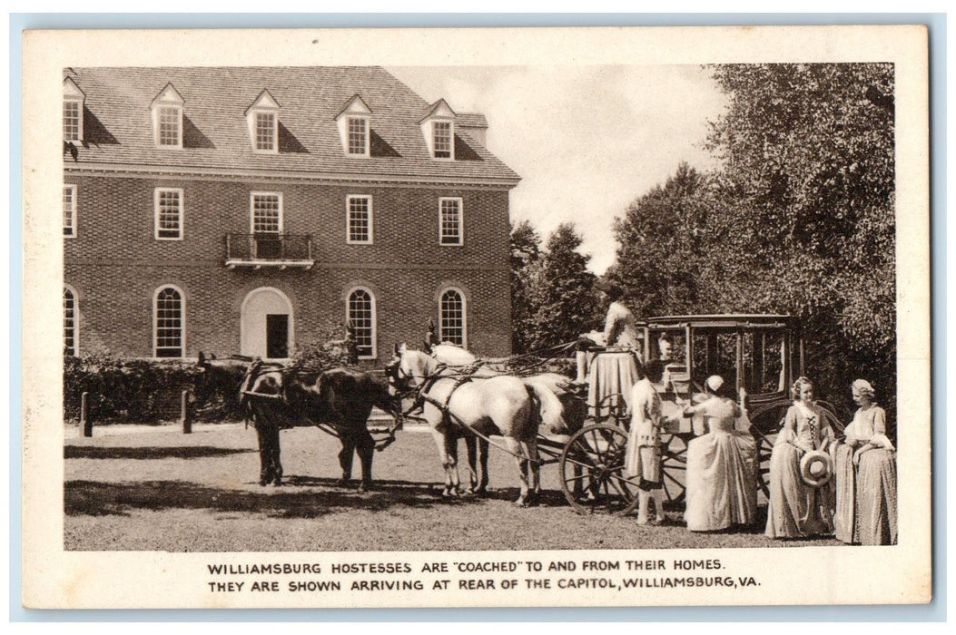 c1920 Williamsburg Hostesses Coached Arriving At Capitol Virginia VA Postcard