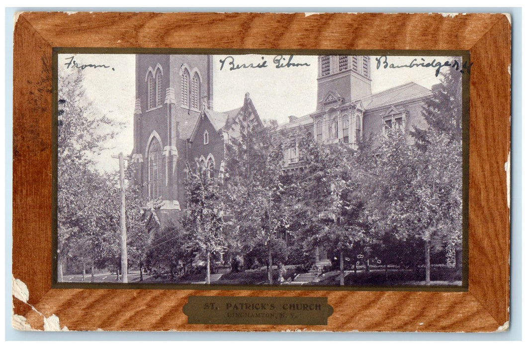 1907 St. Patrick's Church Exterior Binghamton New York NY Posted Trees Postcard