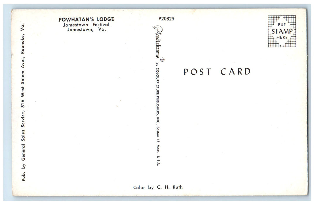 c1950's Powhatan's Lodge Jamestown Festival Jamestown Virginia VA Postcard