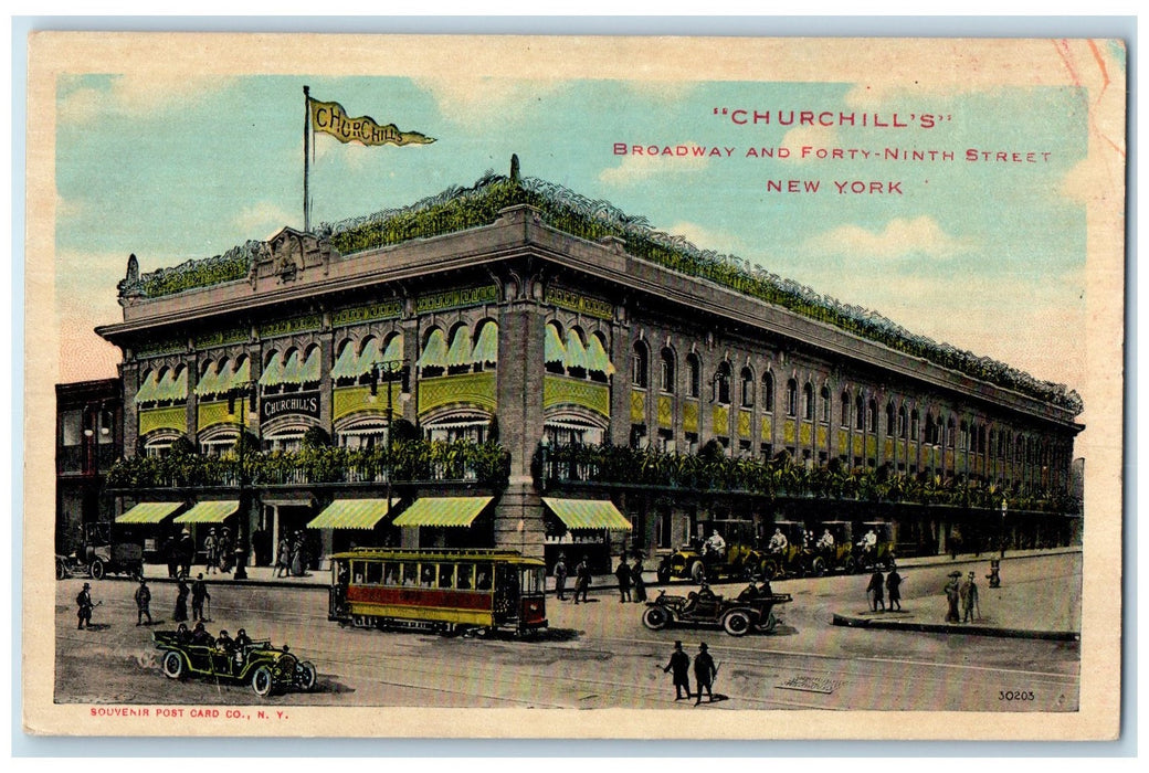 c1910's Churchill's Restaurant Exterior Broadway And 49th Street NY Postcard