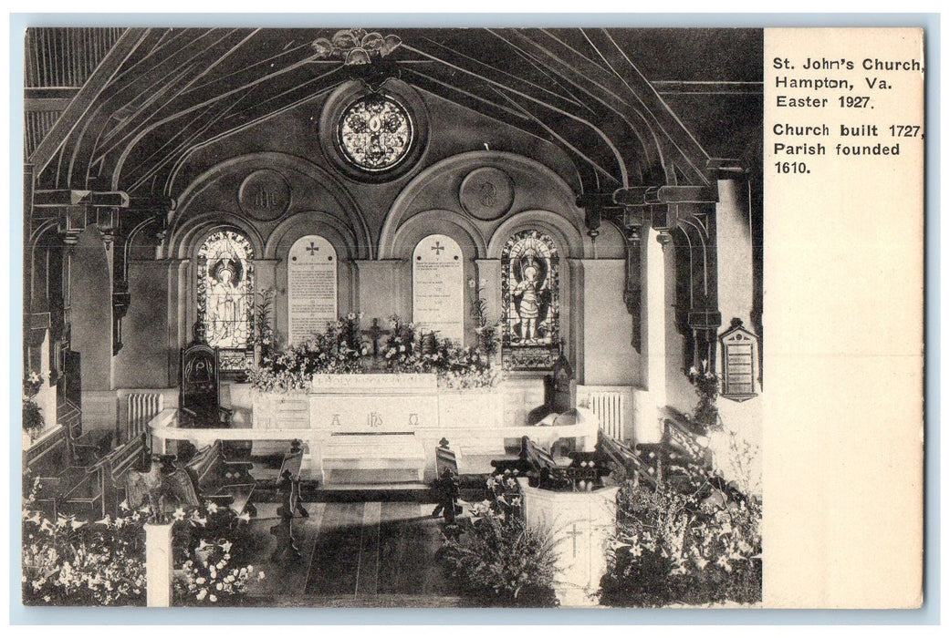 c1910 St. Johns Church Building Interior Altar View Hampton Virginia VA Postcard