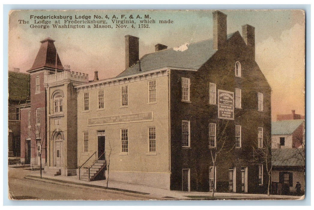 c1910 Lodge No. 4 AF & AM Building Entrance Fredericksburg Virginia VA Postcard