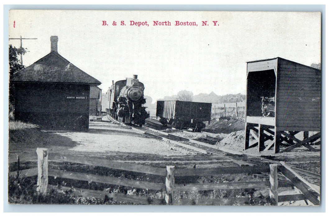 1913 B. & S. Depot North Train Locomotor View Boston New York NY Posted Postcard