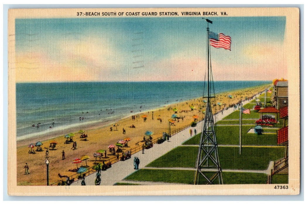 1917 Beach South Of Coast Guard Station Flag Virginia Beach Virginia VA Postcard